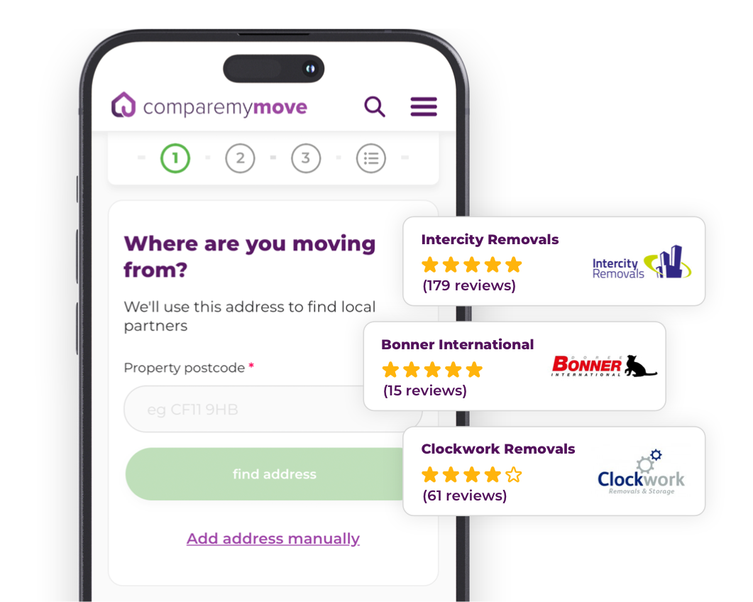 A screenshot of our easy to use removals comparison form with example reviews